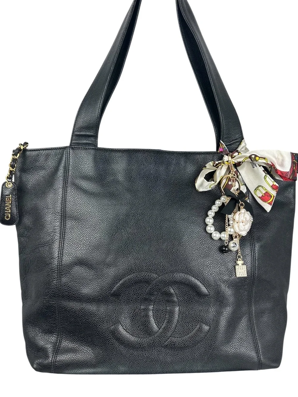 CHANEL Vintage Black Caviar Leather CC Logo Tote 24K Gold-Plated Hardware